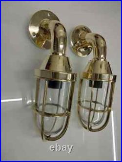 Vintage Nautical Swan Neck Style Bulkhead Marine Solid Brass Light 2 Pcs