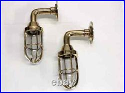 Vintage Nautical Swan Neck Style Bulkhead Marine Solid Brass Light 2 Pcs