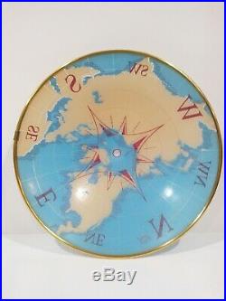 Vintage Nautical World Map Compass Glass Ceiling Light Fixture/Shade Brass Trim