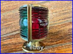 Vintage Nml Brass Bow Light, Red/green Glass Lens New Wiring/led Screw On Base