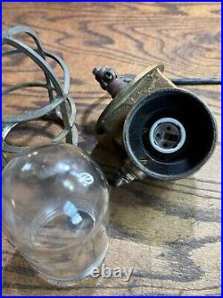 Vintage Oceanic Brass Ships Bulkhead Wall Sconce / Nautical Light Fixture w Cage