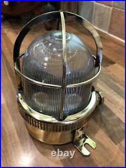 Vintage Original Ships Brass Bulkhead Cage Lamp Light Maritime Nautical Boat