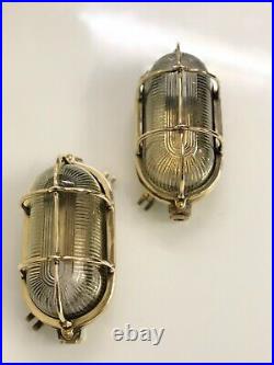Vintage Outdoor & Indoor Nautical Brass Metal Ceiling Bulkhead Light Lot of 2