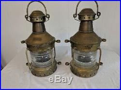 Vintage Pair Brass Nautical ANCHOR Copper Ship Lantern Light 15 1/2
