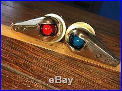 Vintage Pair Of Hinged Bronze Teardrop Running Lights Rewired Led Glass Lenses