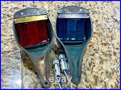 Vintage Pair Of Hinged Cast Bronze Glass Running Lights New Wire/leds Patina