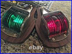 Vintage Pair Of Wilcox Crittenden Bronze Red/green Glass Running Lights Leds