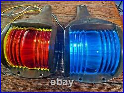 Vintage Pair Perko Cast Bronze Red/green Glass Running Lights New Wiring/leds