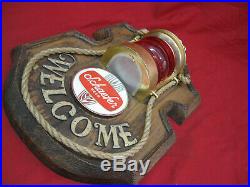 Vintage Pair Schaefer Beer Lighted Nautical Marine Welcome Signs Red & Green