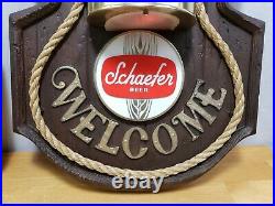 Vintage Pair Schaefer Beer Lighted Nautical Marine Welcome Signs Red & Green Bar