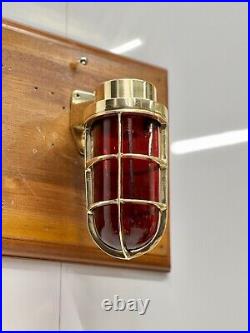 Vintage Patio Home Decoration Brass Wall Nautical Sconce Light Fixture Red Glass