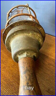 Vintage Pauluhn Brass Ship Drop Light Explosion Proof Wood Handle Glass Cover