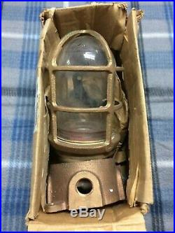 Vintage Pauluhn Industrial Nautical Marine Brass Caged Light Fixture NOS