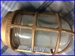 Vintage Pauluhn Industrial Nautical Marine Brass Caged Light Fixture NOS #2