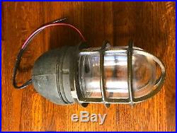 Vintage Pauluhn Sconce Nautical Salt Water Industrial Light Cage Clear GLASS