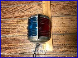 Vintage Perko Brass Bow Light, Red/blue-green Glass Led Easy Mount Nice Patina