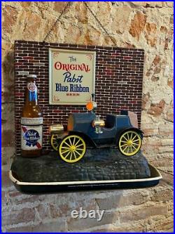 Vintage Plastic Pabst PBR Beer Sign Old Car Light Up Bar Sign 1960