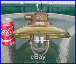 Vintage Polished Brass Ship's Ceiling Light With Deflector Cover