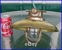 Vintage Polished Brass Ship's Ceiling Light With Deflector Cover