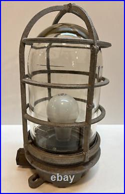 Vintage R&S Co. 12 Industrial Nautical Explosion Lamp Light Cage & Globe Glass