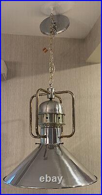 Vintage Rare Aluminum & Brass Nautical Light Fixture 20X18 Chandelier EXC