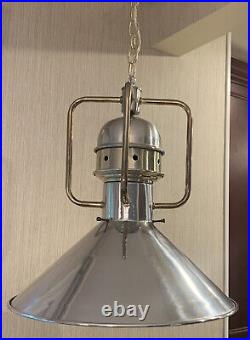 Vintage Rare Aluminum & Brass Nautical Light Fixture 20X18 Chandelier EXC