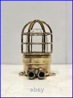 Vintage Reclaimed Original Brass Ceiling Mount Marine Bulkhead Light Fixture