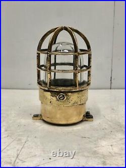 Vintage Reclaimed Original Brass Ceiling Mount Marine Bulkhead Light Fixture