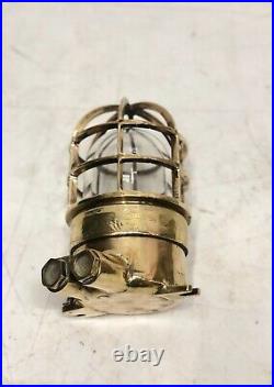 Vintage Reclaimed Original Brass Ceiling Mount Marine Bulkhead Light Fixture