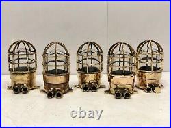 Vintage Reclaimed Original Brass Ceiling Mount Marine Bulkhead Light Fixture