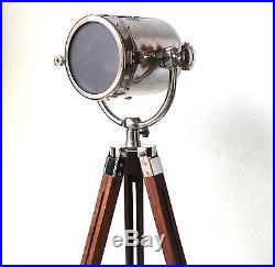 Vintage Retro Nautical Searchlight Floor Lamp Wooden Tripod Adjustable Light