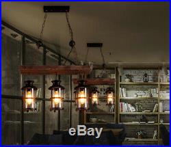 Vintage Retro Nautical Wrought Iron Pendant 3 Light Island Wood Hanging Lamp