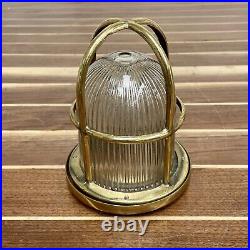 Vintage Ribbed Glass Globe Brass Nautical Ceiling Light