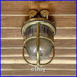 Vintage Ribbed Glass Globe Brass Nautical Ceiling Light