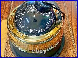 Vintage Ritchie Globemaster 5 Polished Brass Binnacle Mount Compass Led Light
