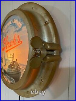 Vintage Sailboat Nautical Strohs Beer Lighted Porthole Welcome Aboard Sign