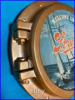 Vintage Sailboat Nautical Strohs Beer Lighted Porthole Welcome Aboard Sign