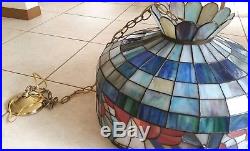 Vintage Sailboat Tiffany Style Stained Glass Swag Hanging Light Lamp Shade