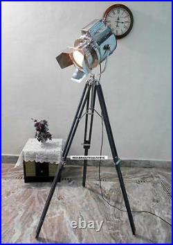 Vintage Searchlight Floor lamp W / Grey Wooden Tripod Stand Floor Spot Light