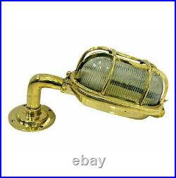Vintage Ship Bulkhead Brass Wall Lamp Light With Cage