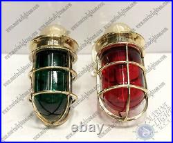 Vintage Ship Swan Red/Green Glass Solid Brass Light With Junction Box Lot of 2