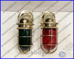 Vintage Ship Swan Red/Green Glass Solid Brass Light With Junction Box Lot of 2