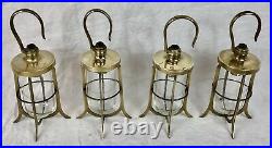Vintage Ship's Hook Lights x4, Hanging, Brass, Nautical, Industrial, Well Shade