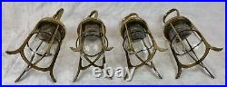Vintage Ship's Hook Lights x4, Hanging, Brass, Nautical, Industrial, Well Shade