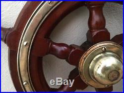 Vintage Ships Wheel. Boat Yacht Wooden & Brass Light Varnish Marine Nautical
