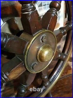 Vintage Ships Wheel. Light Brass Boss. Mahogany Wheel Marine Nautical Boat