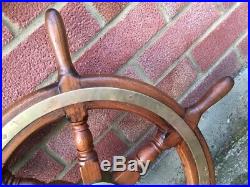 Vintage Ships Wheel. Light Oak. Brass Wood Boat Yacht Marine Nautical