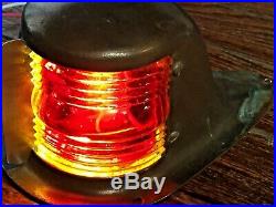 Vintage Small Perko Brass Bow Light, Red/green Glass Lens New Socket/led Bulb