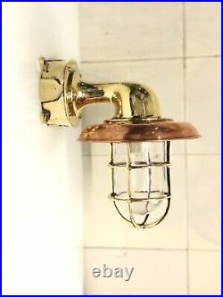 Vintage Solid Brass Swan Maritime Sconce Light with Copper Shade & Junction Box