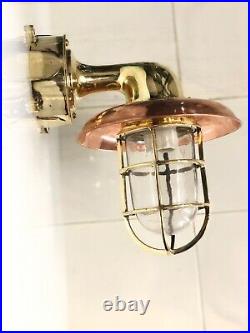 Vintage Solid Brass Swan Maritime Sconce Light with Copper Shade & Junction Box